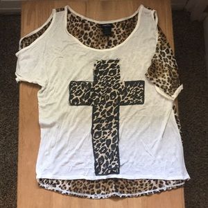 Cheetah print cold shoulder top